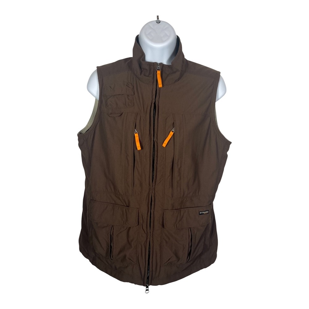 Columbia Womens Sz M GRT Utility Vest Brown Hiking, Travel Zip Pockets-2007